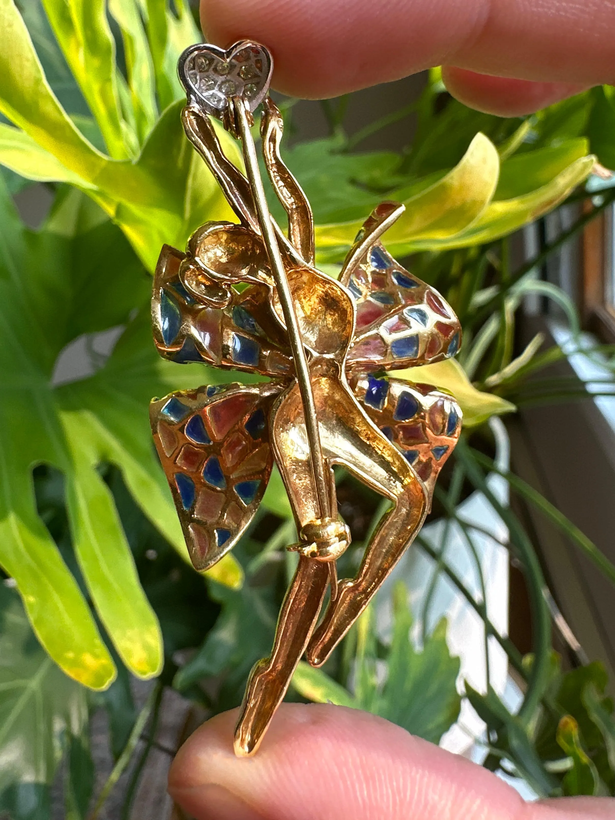 18K Yellow Gold Diamond and Enamel Ballerina Brooch