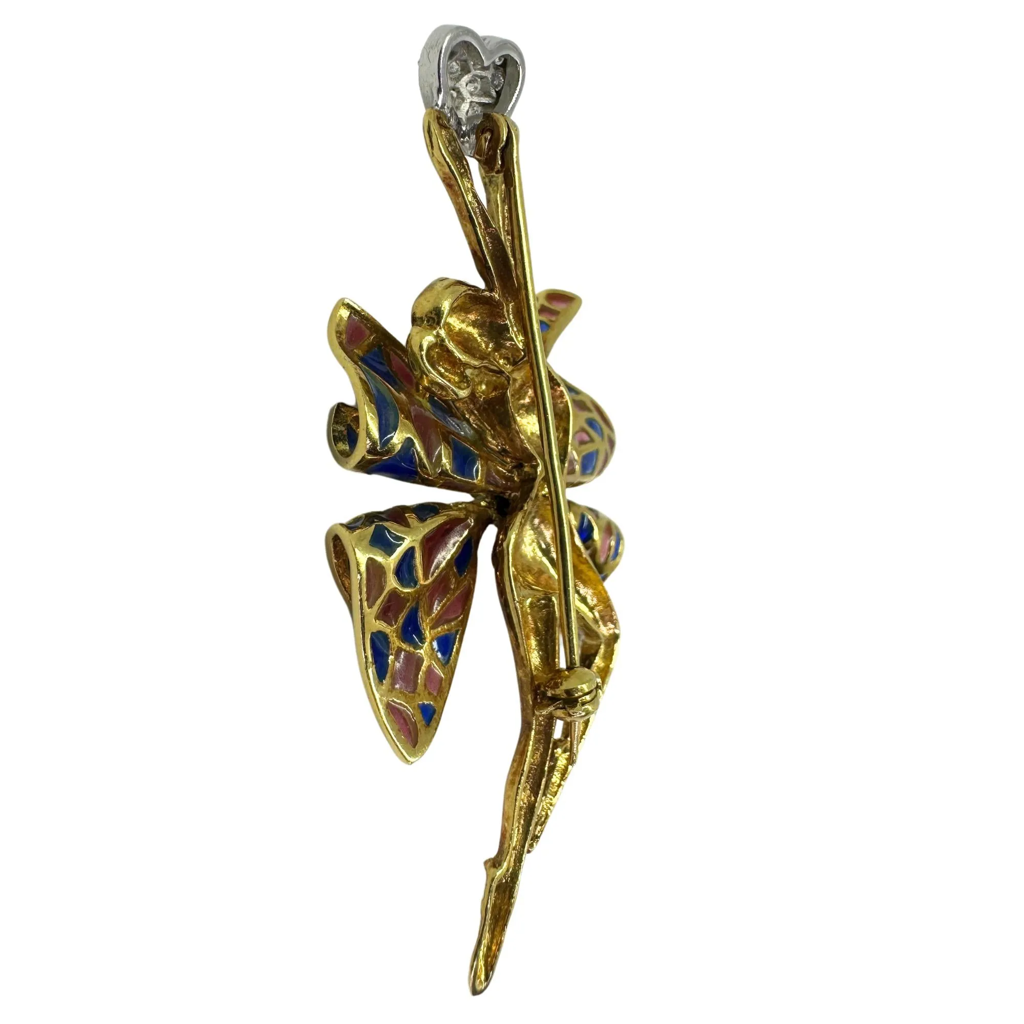 18K Yellow Gold Diamond and Enamel Ballerina Brooch