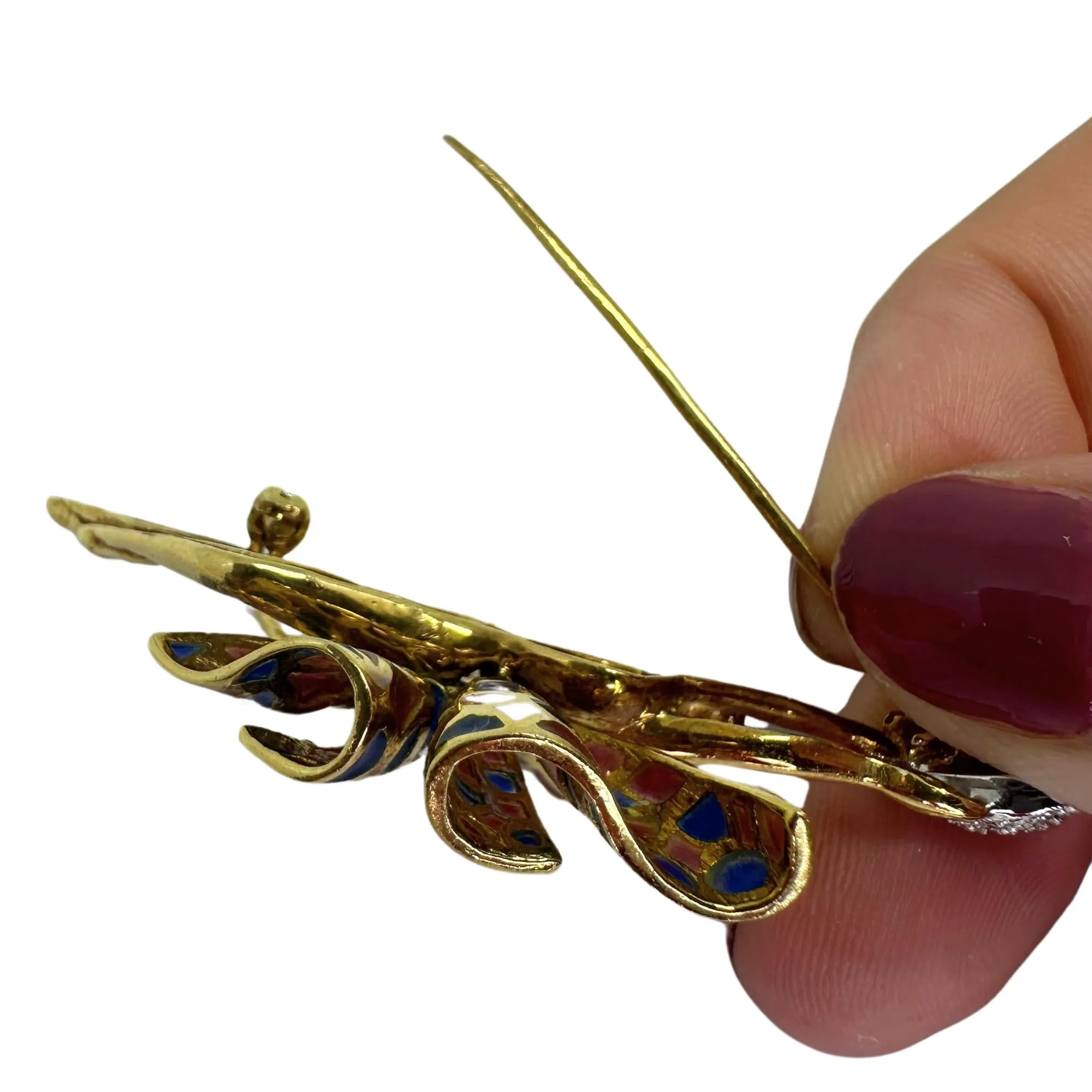 18K Yellow Gold Diamond and Enamel Ballerina Brooch