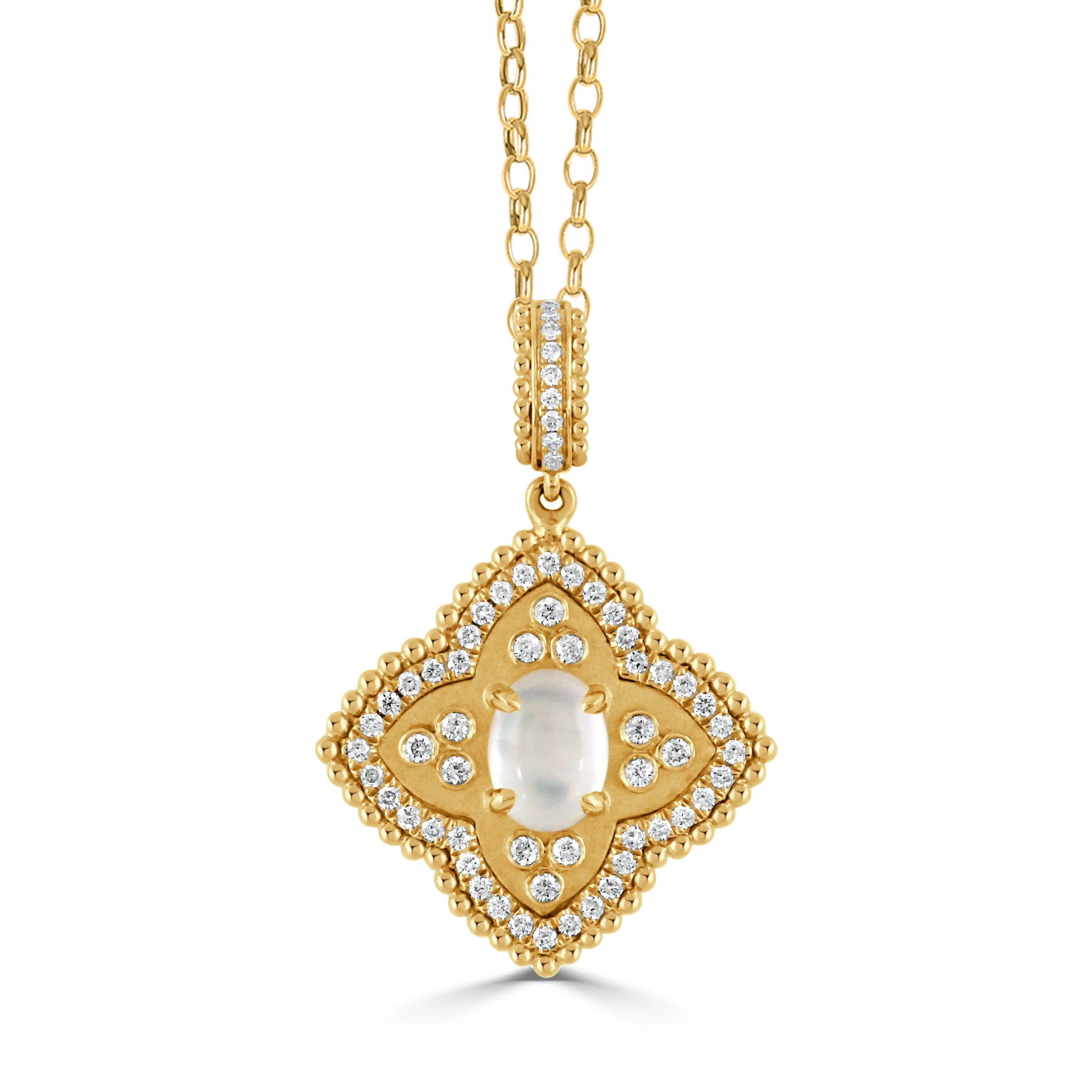 18K Yellow Mother of Pearl and Natural Diamond 18 inch Necklace