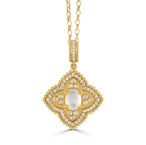 18K Yellow Mother of Pearl and Natural Diamond 18 inch Necklace
