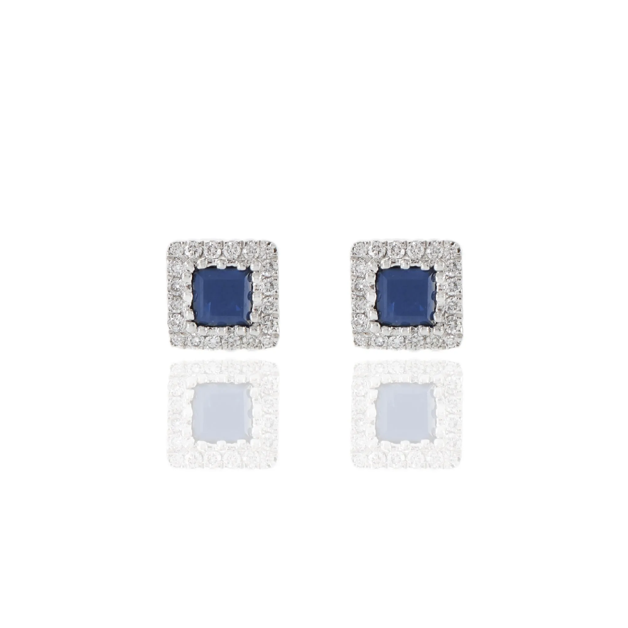 18KT White Gold Princess Cut Sapphire and Diamond Earrings