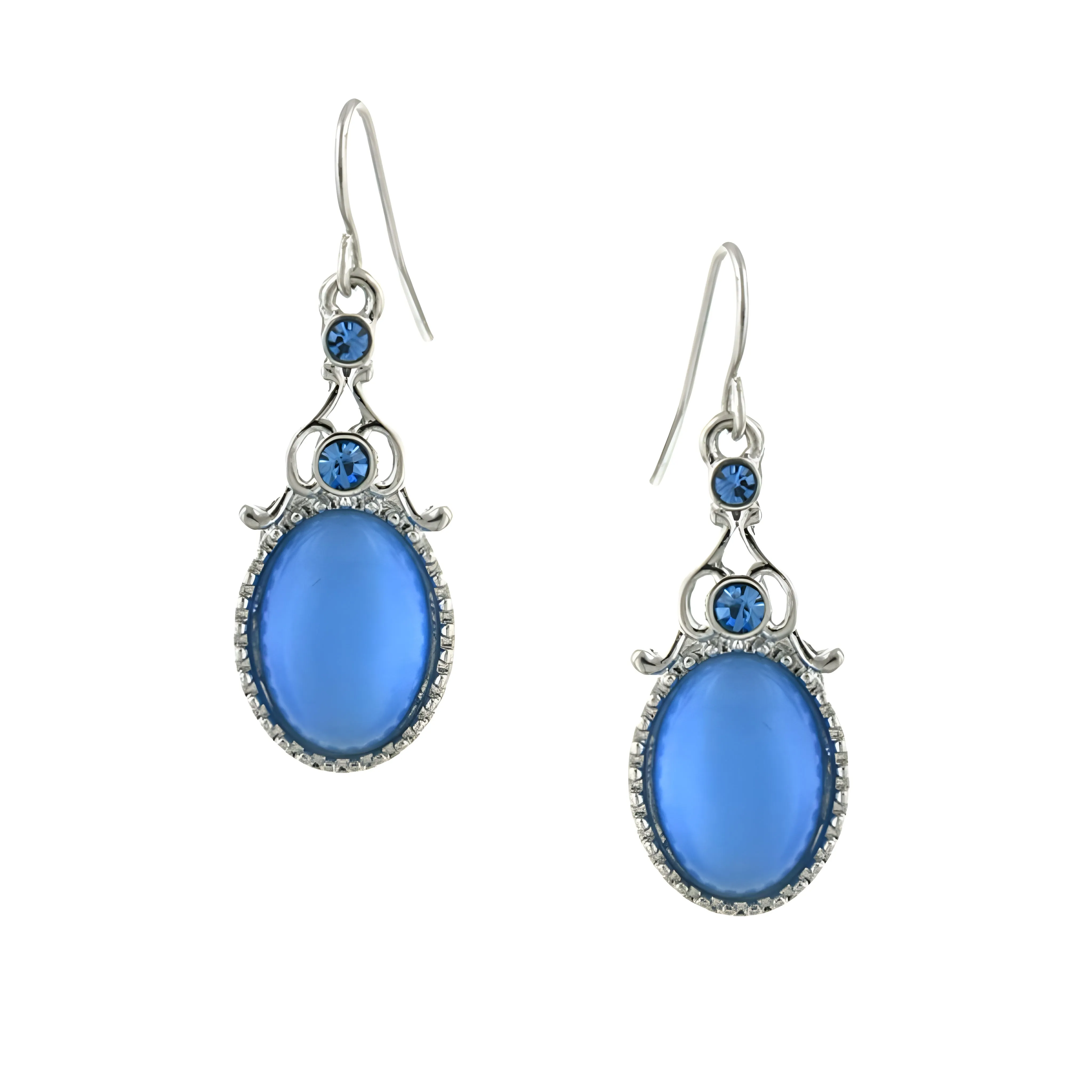 1928 Jewelry Oval Cat's Eye Crystal Accent Drop Earrings