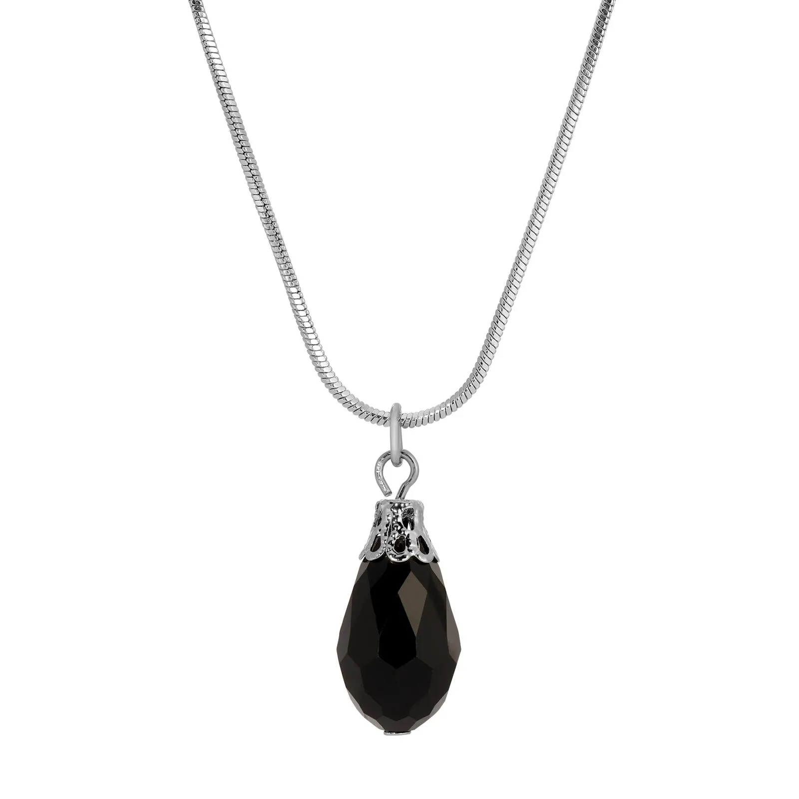 1928 Jewelry Snake Chain Lux Glass Teardrop Pendant Necklace 15"