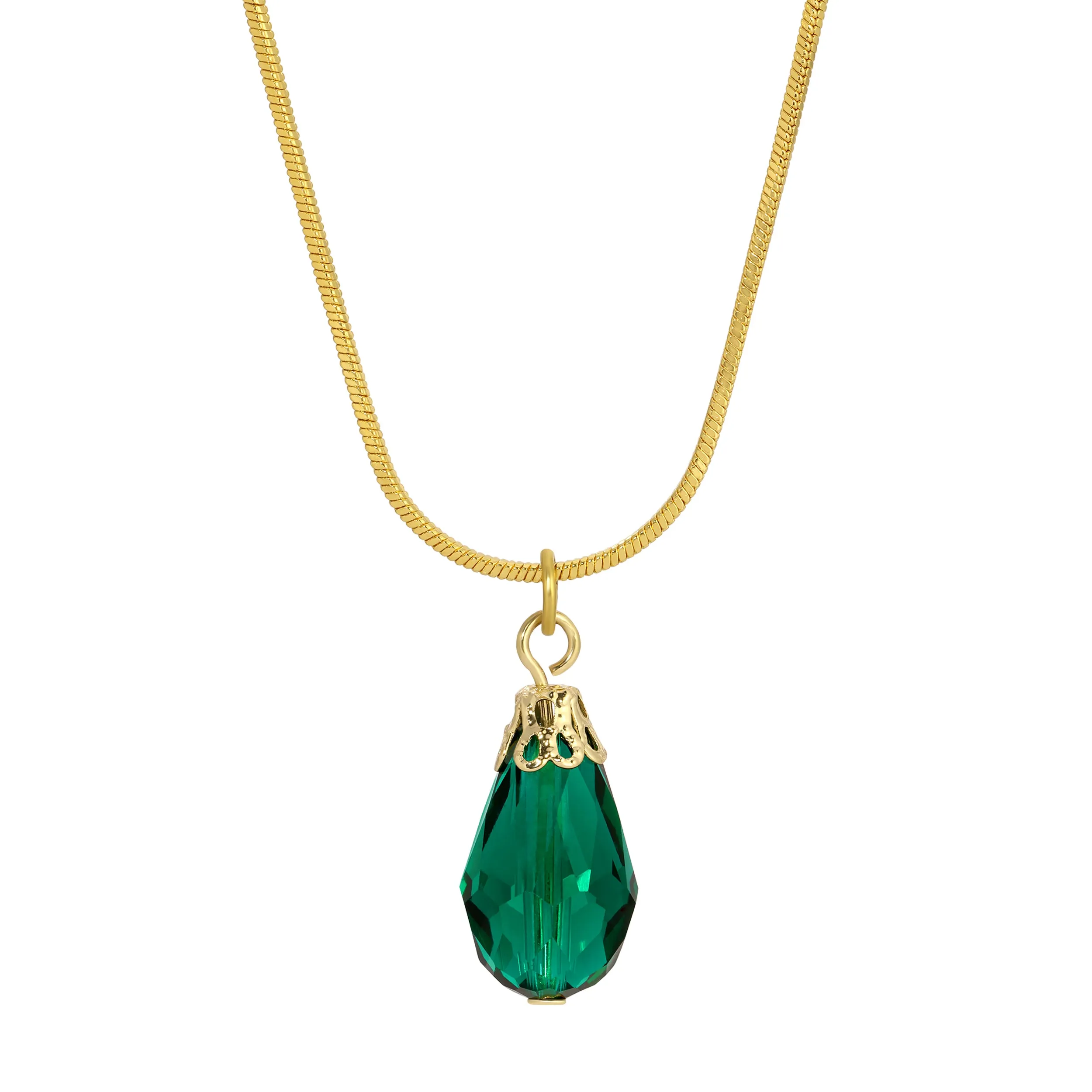 1928 Jewelry Snake Chain Lux Glass Teardrop Pendant Necklace 15"