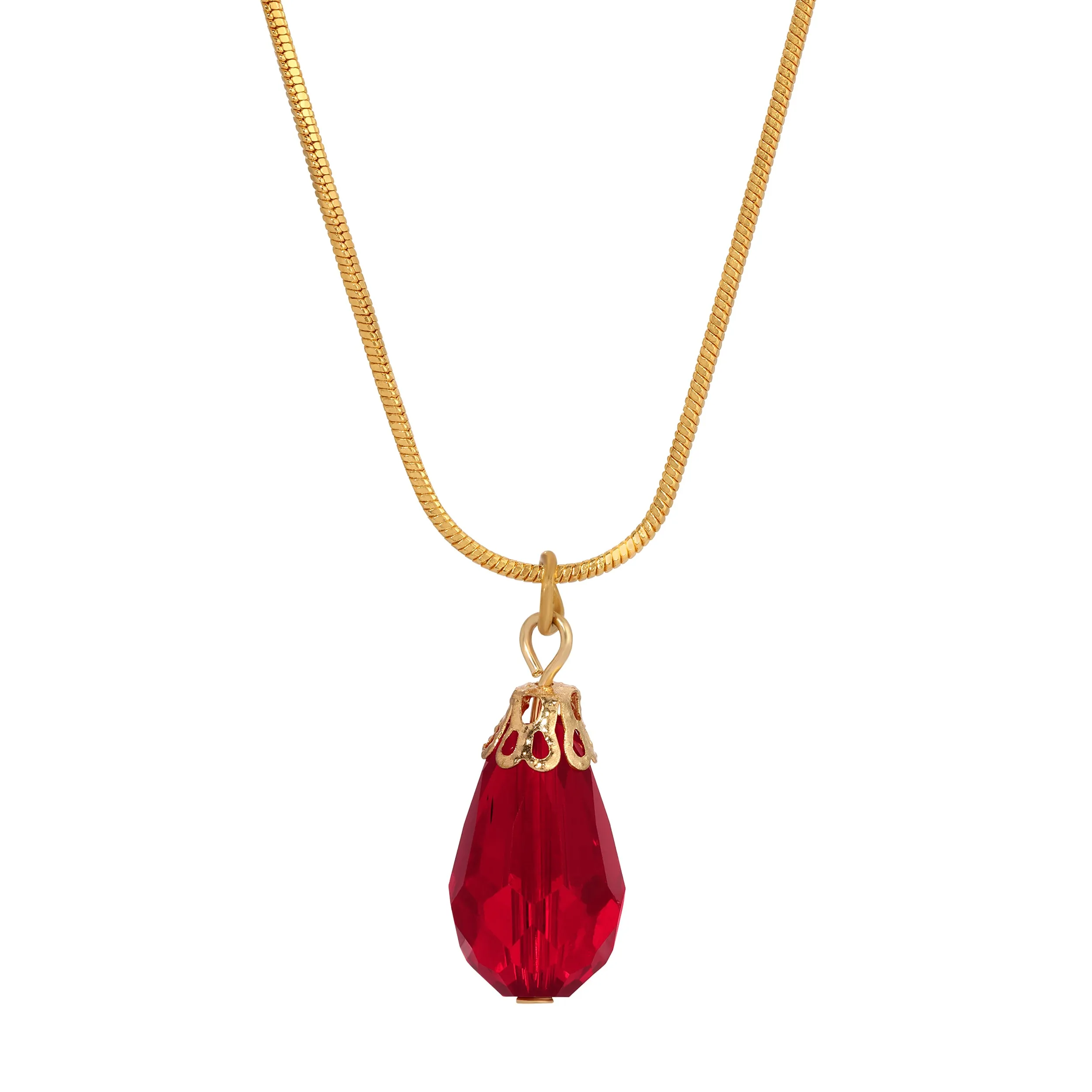 1928 Jewelry Snake Chain Lux Glass Teardrop Pendant Necklace 15"