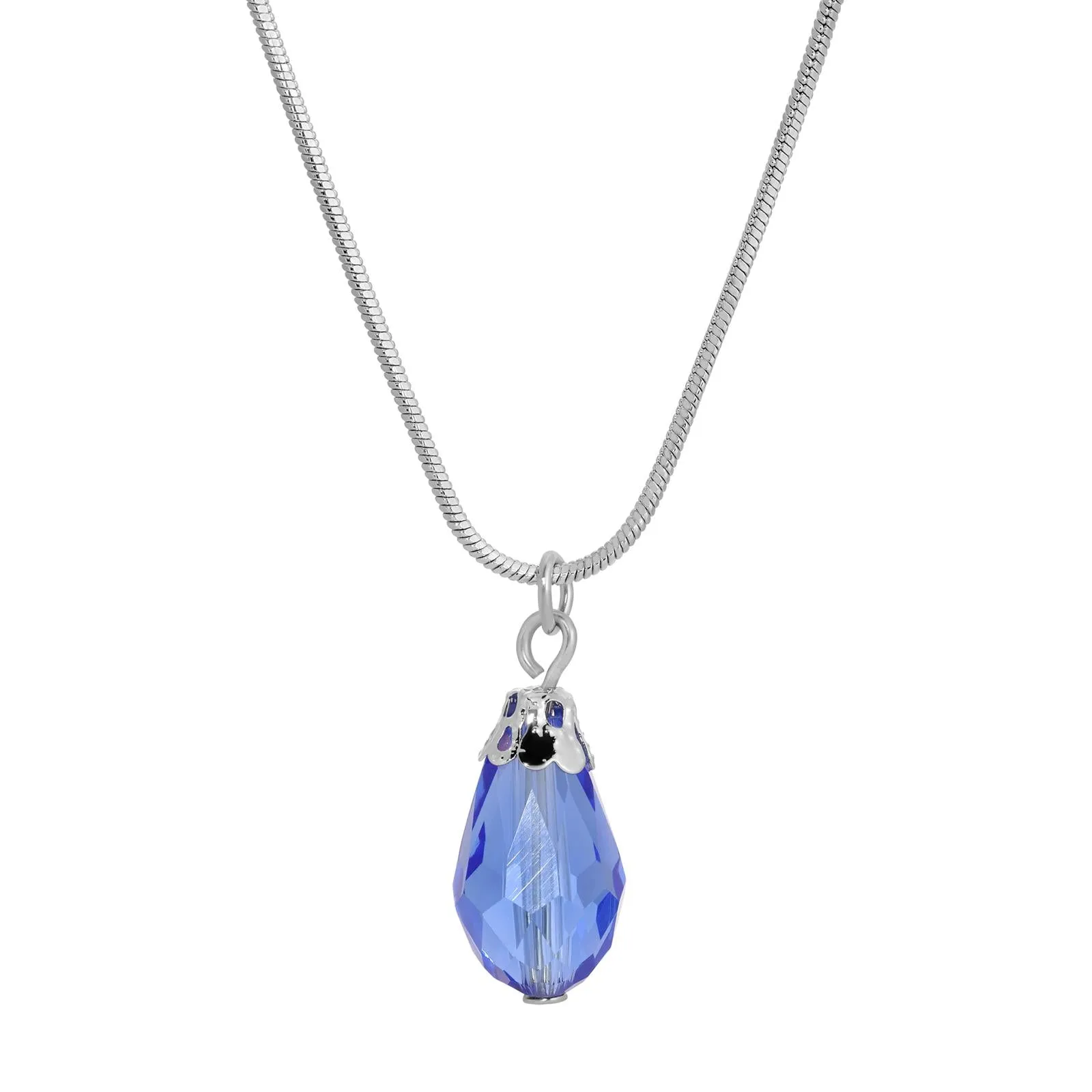 1928 Jewelry Snake Chain Lux Glass Teardrop Pendant Necklace 15"