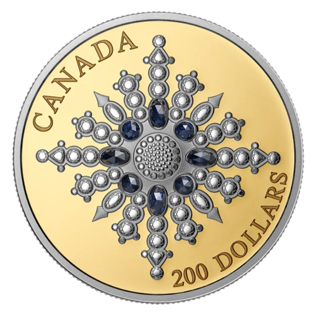 1.93 oz Pure Gold Coin - The Sapphire Jubilee Snowflake Brooch - Royal Canadian Mint - .9999 Au (Mintage: 250)