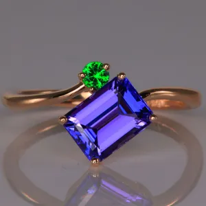 1.94 Carat Emerald Cut Tanzanite And Tsavorite Garnet Ring