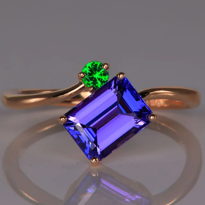 1.94 Carat Emerald Cut Tanzanite And Tsavorite Garnet Ring