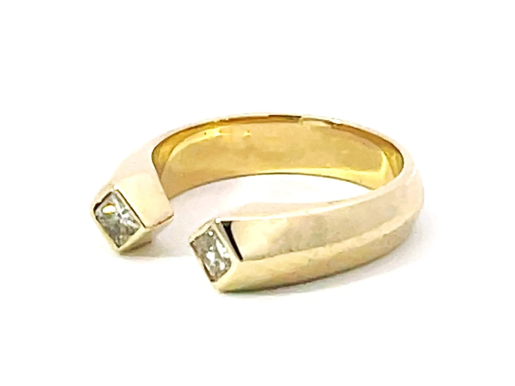 2 Princess Cut Diamond Open Band Ring Solid 14K Yellow Gold