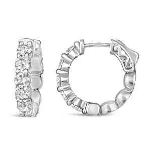 2.00 Carat Natural Diamond Huggie Earrings Hoops G SI 14K White Gold