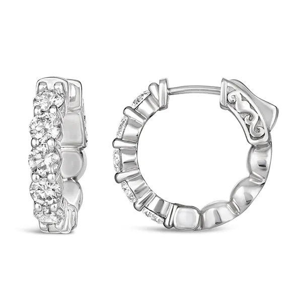 2.00 Carat Natural Diamond Huggie Earrings Hoops G SI 14K White Gold