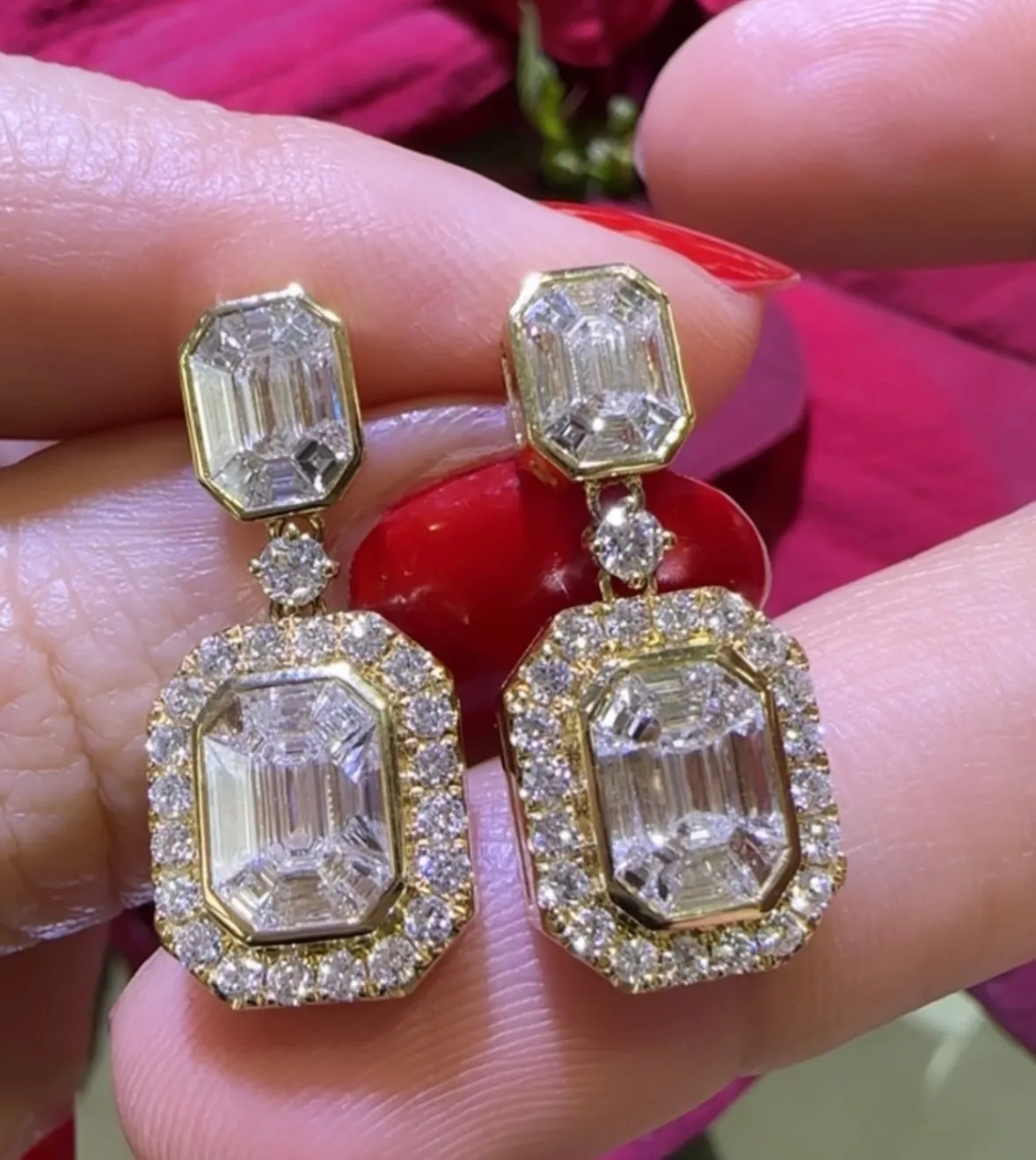 2.55carat Mosaic-set Octagonal Diamond Statement Earrings