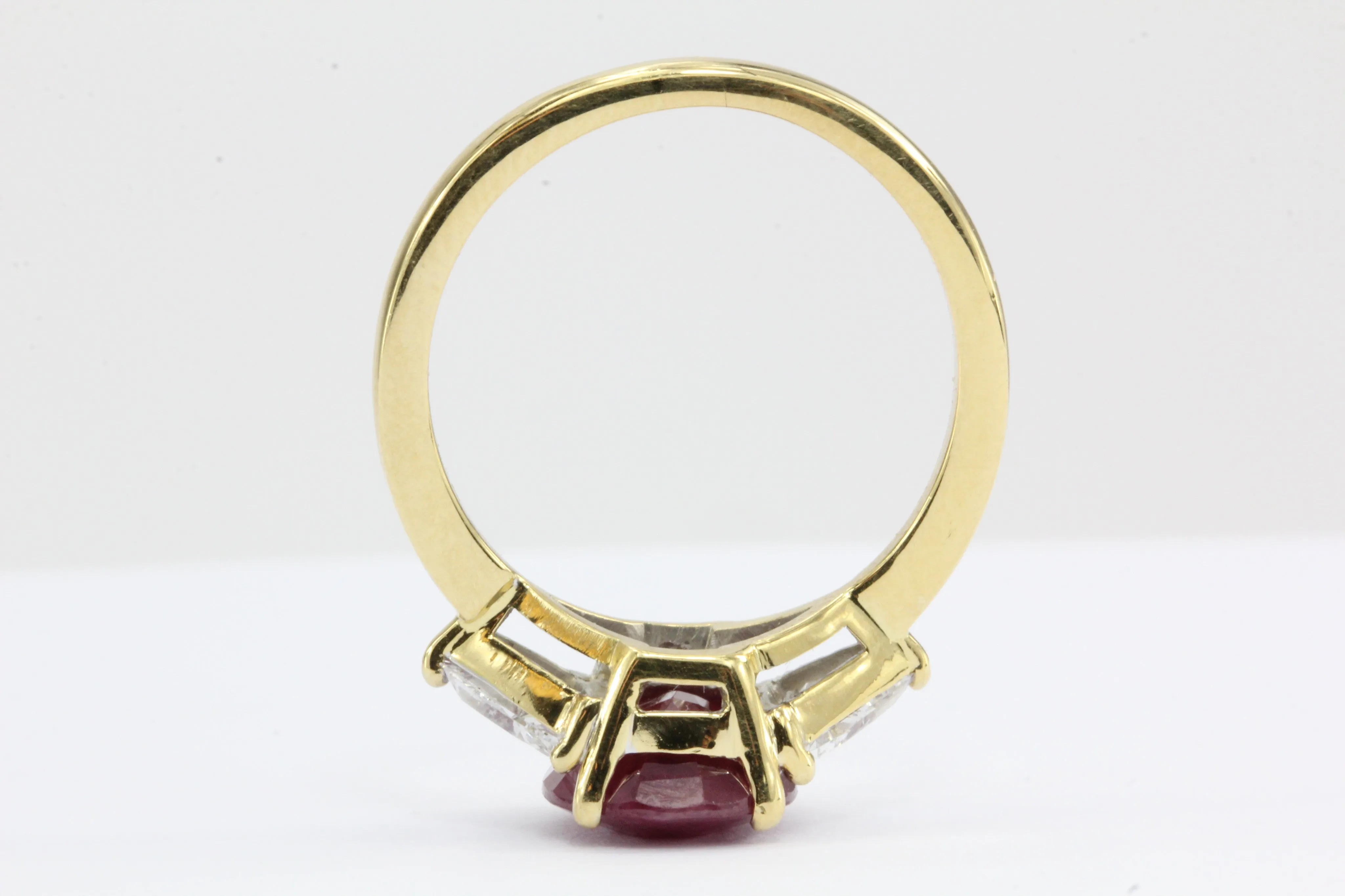 2.75 Carat Burma Ruby & Trillion Cut Diamond 18K Gold Engagement Ring GIA Cert