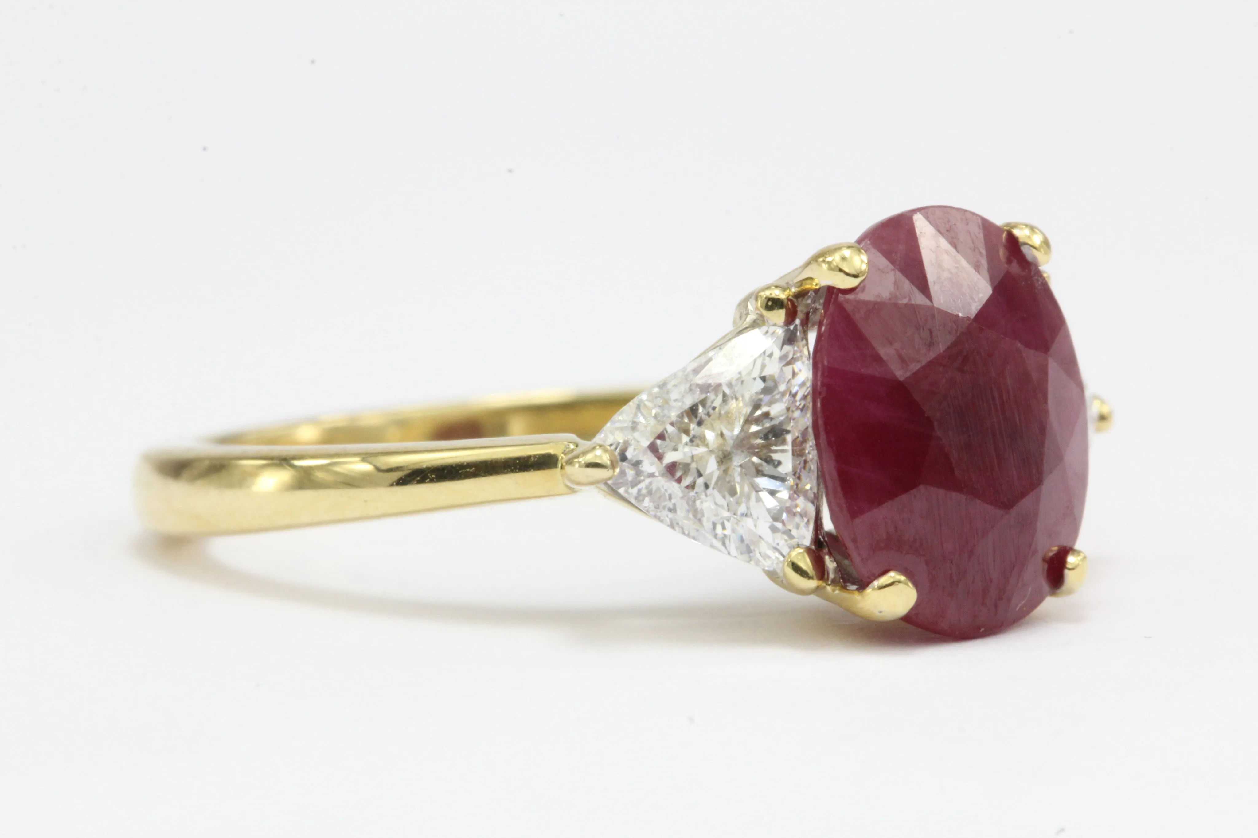 2.75 Carat Burma Ruby & Trillion Cut Diamond 18K Gold Engagement Ring GIA Cert