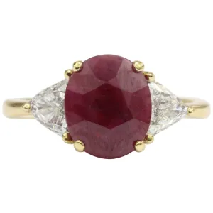 2.75 Carat Burma Ruby & Trillion Cut Diamond 18K Gold Engagement Ring GIA Cert