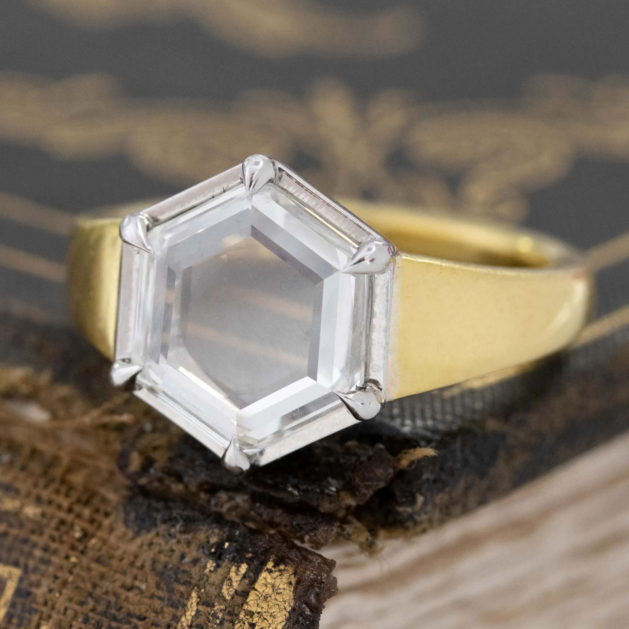 3.00ct Hexagonal Portrait Cut Diamond Solitaire, GIA G VS1