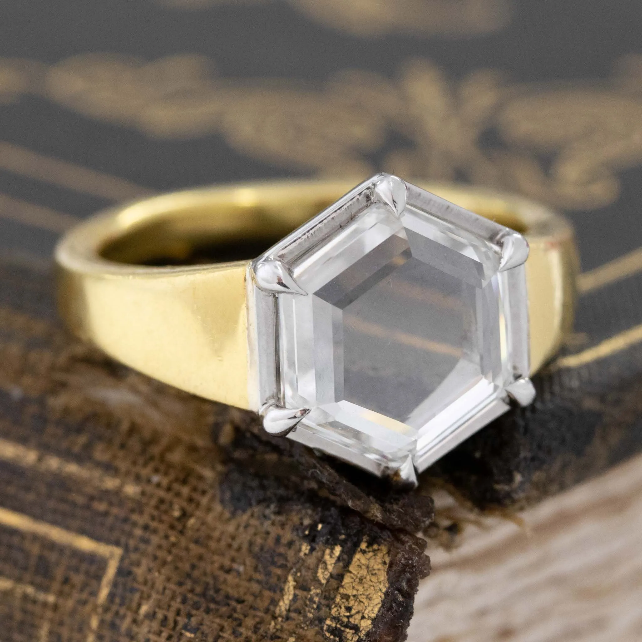 3.00ct Hexagonal Portrait Cut Diamond Solitaire, GIA G VS1