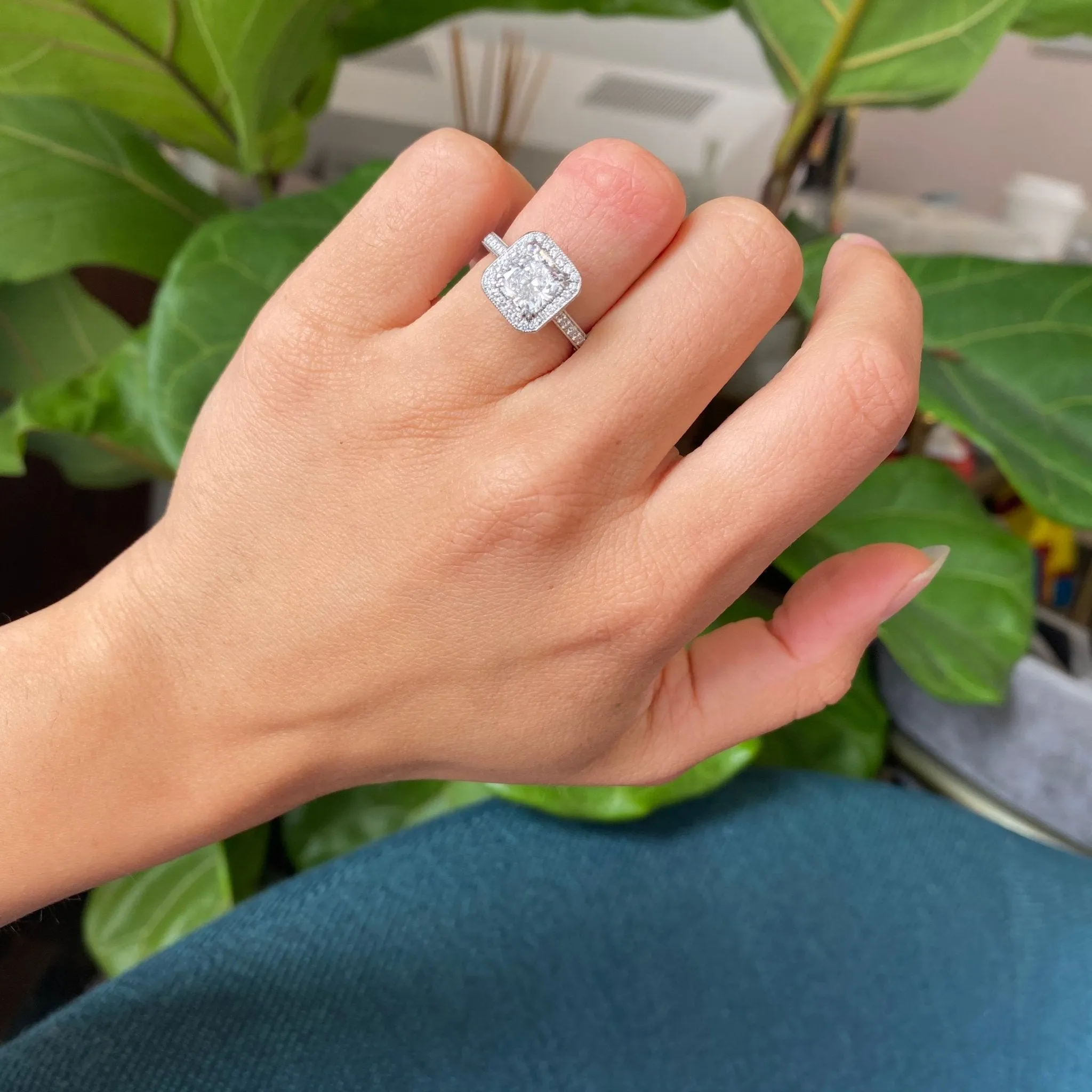 3.14ctw Radiant Cut Diamond Halo Solitaire by Kirsch