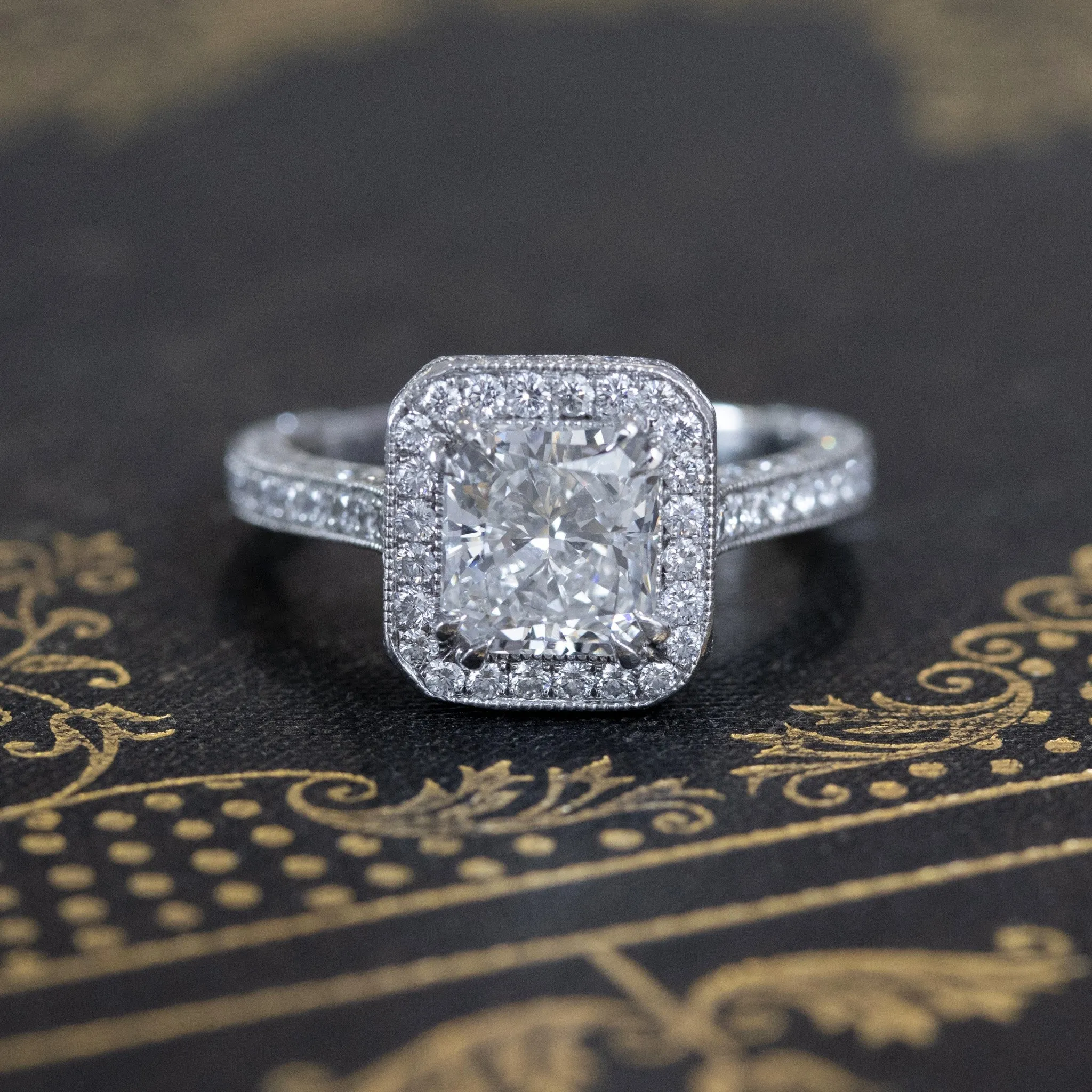 3.14ctw Radiant Cut Diamond Halo Solitaire by Kirsch
