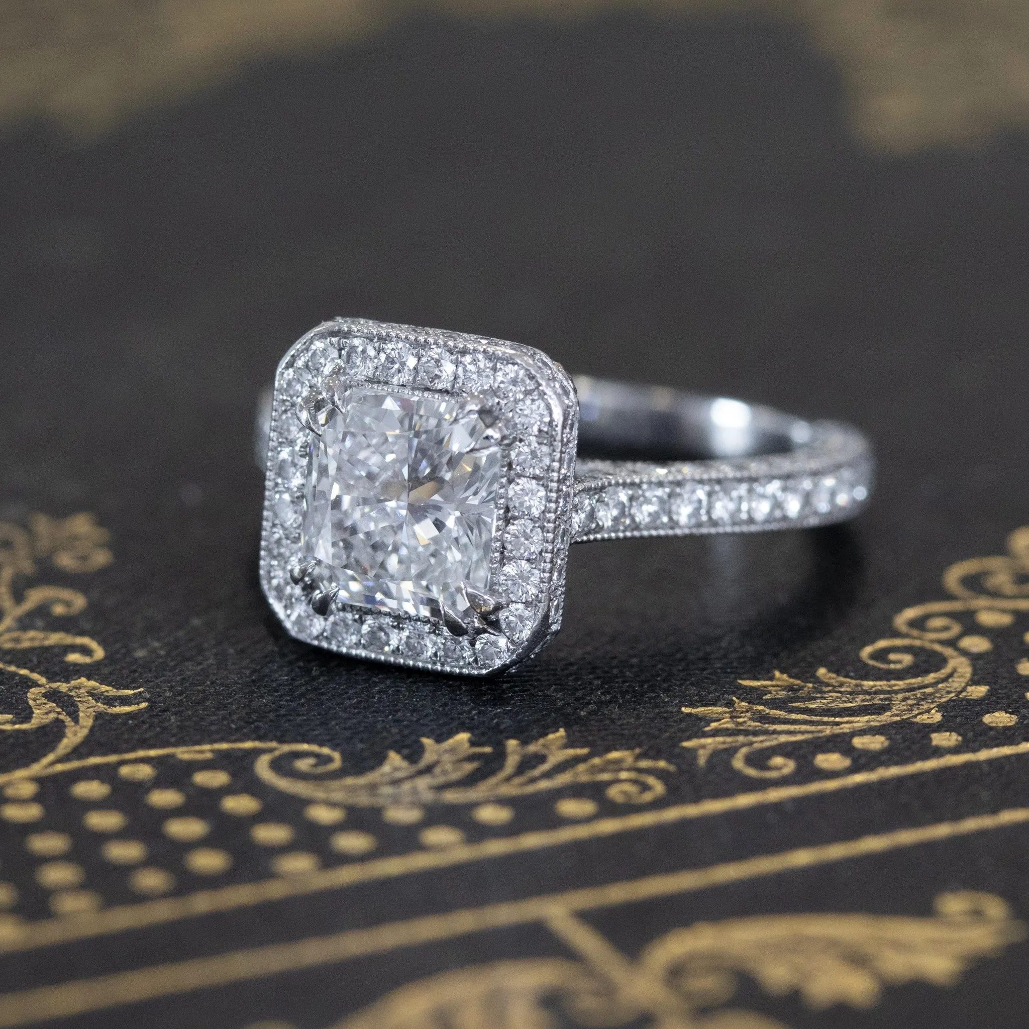 3.14ctw Radiant Cut Diamond Halo Solitaire by Kirsch