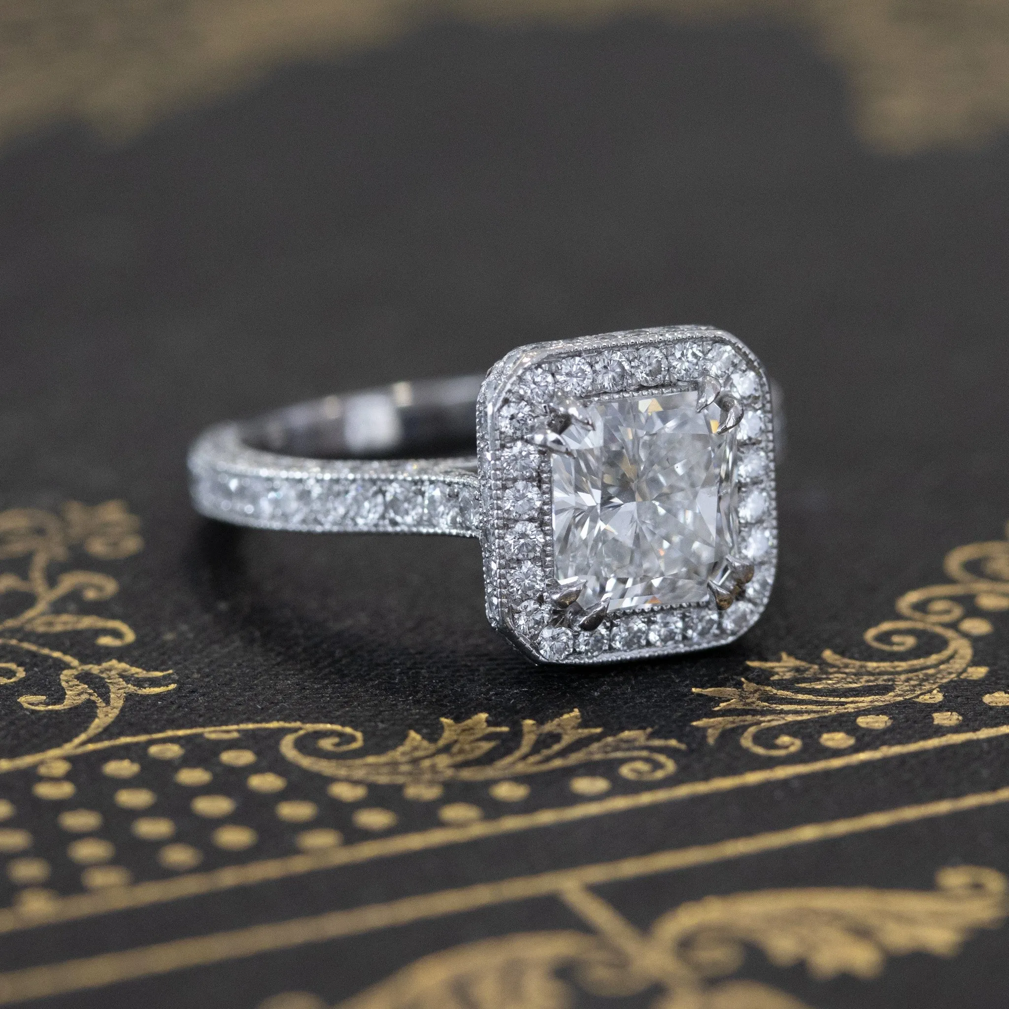 3.14ctw Radiant Cut Diamond Halo Solitaire by Kirsch