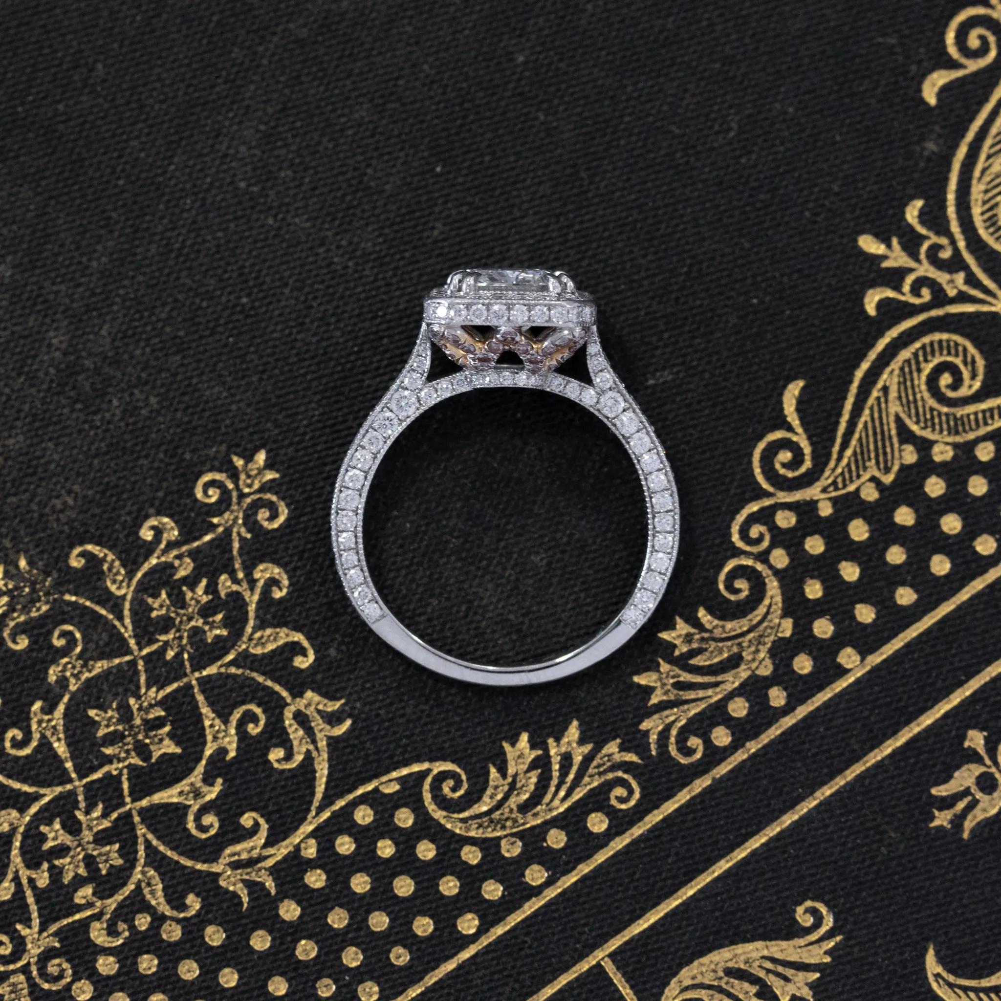 3.14ctw Radiant Cut Diamond Halo Solitaire by Kirsch