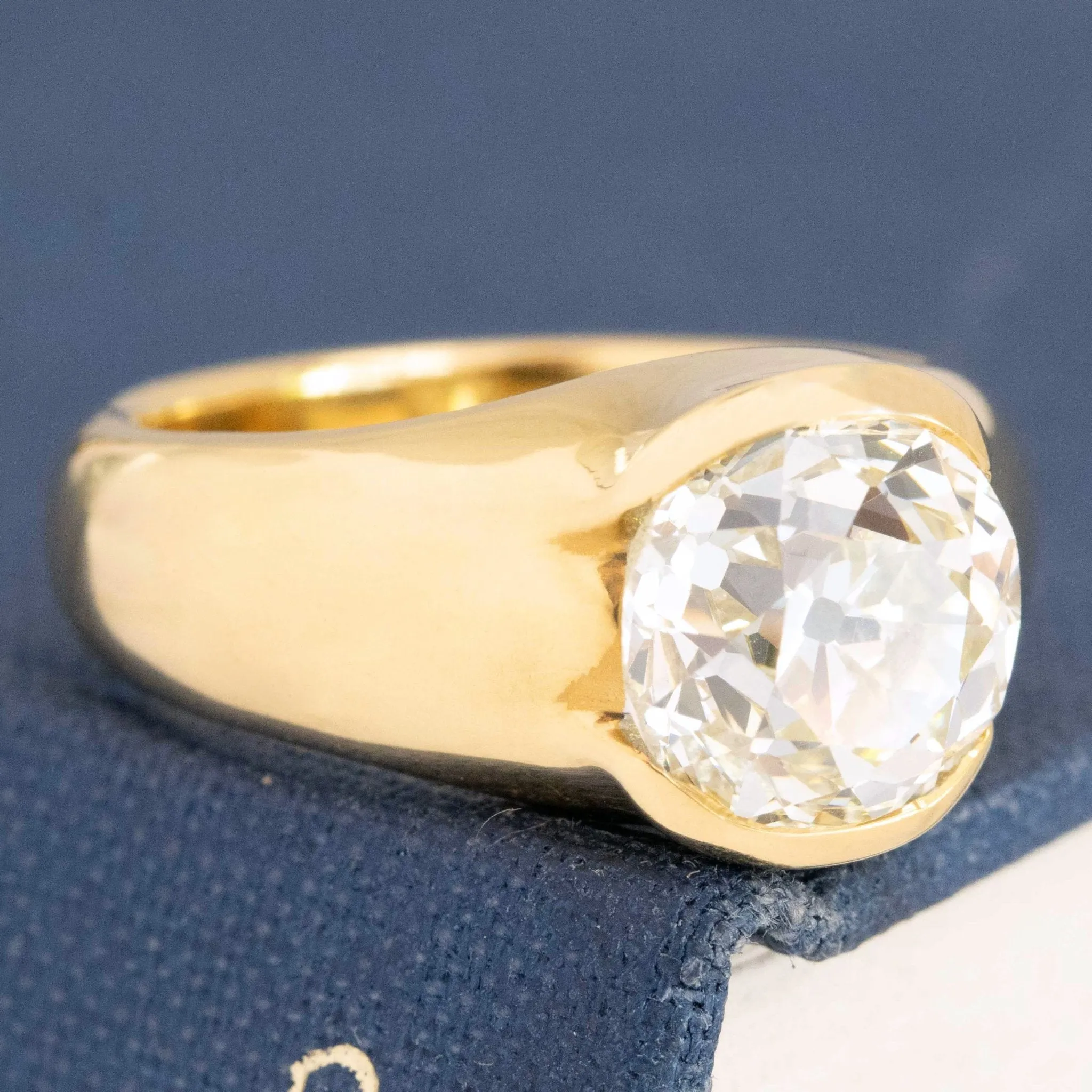 3.39ct Old Mine Cut Diamond Half-Bezel Solitaire