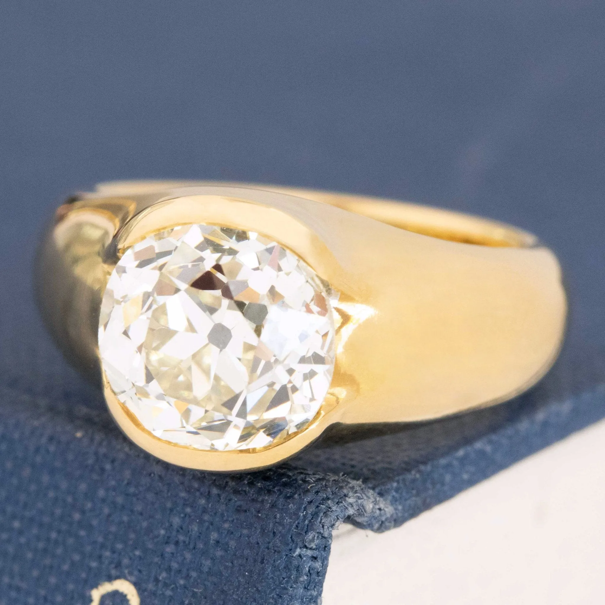3.39ct Old Mine Cut Diamond Half-Bezel Solitaire