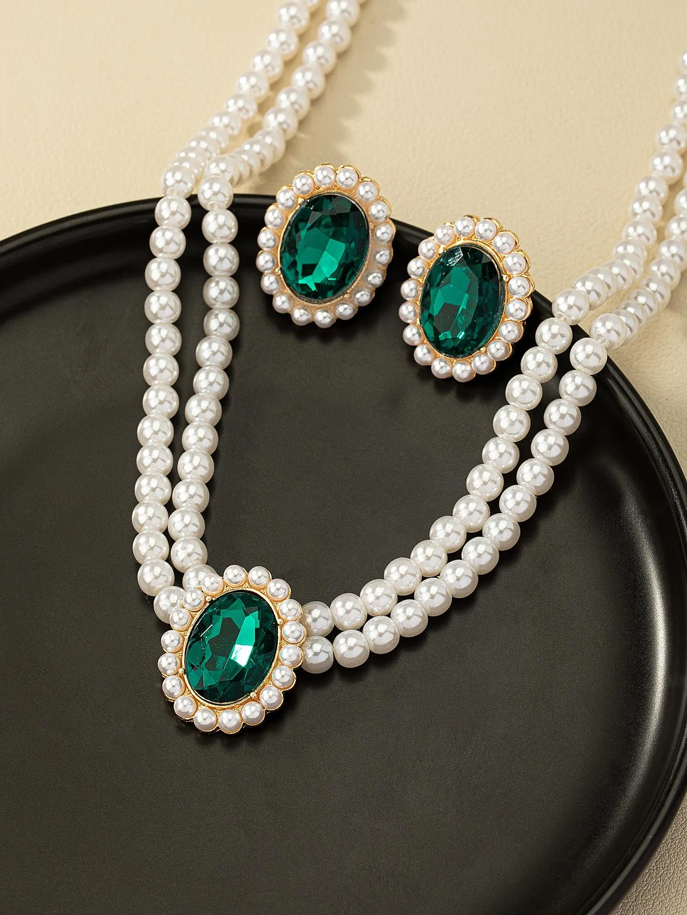 3pcs/set Rhinestone Faux Pearl Decor Jewelry Set - Multicolor