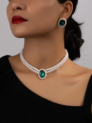 3pcs/set Rhinestone Faux Pearl Decor Jewelry Set - Multicolor