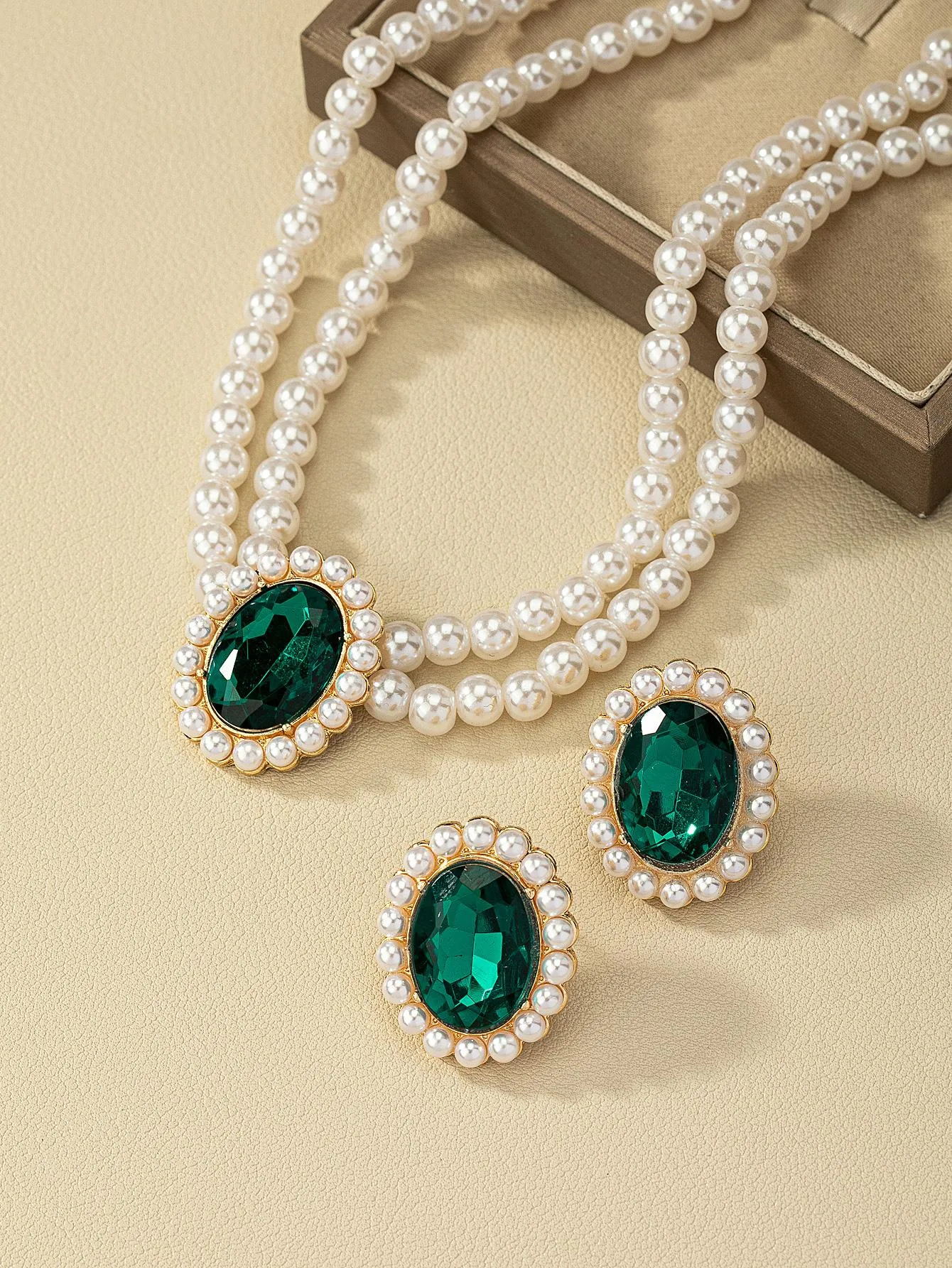 3pcs/set Rhinestone Faux Pearl Decor Jewelry Set - Multicolor