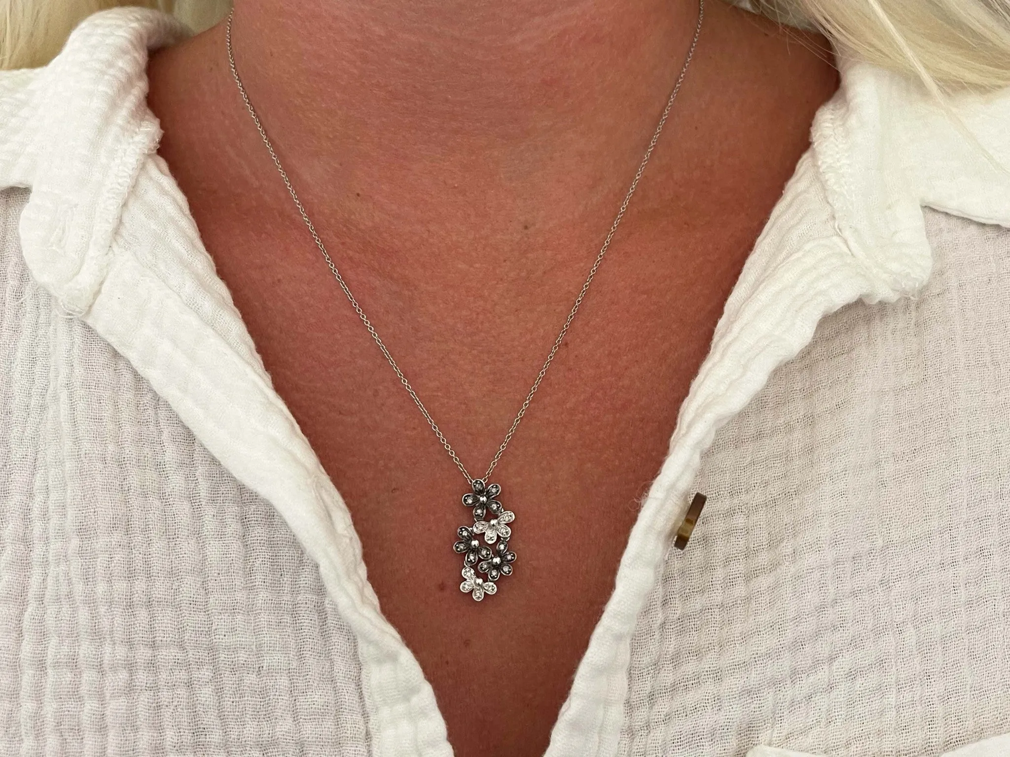 5 Diamond Flower Pendant Necklace in 14k White Gold