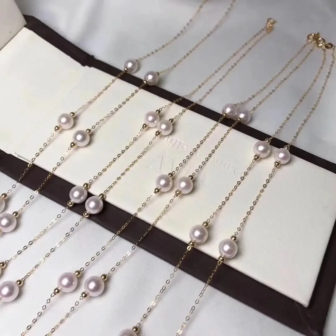 6.5-7.0 mm Japanese Akoya Pearl 18K Gold Tin Cup Necklace