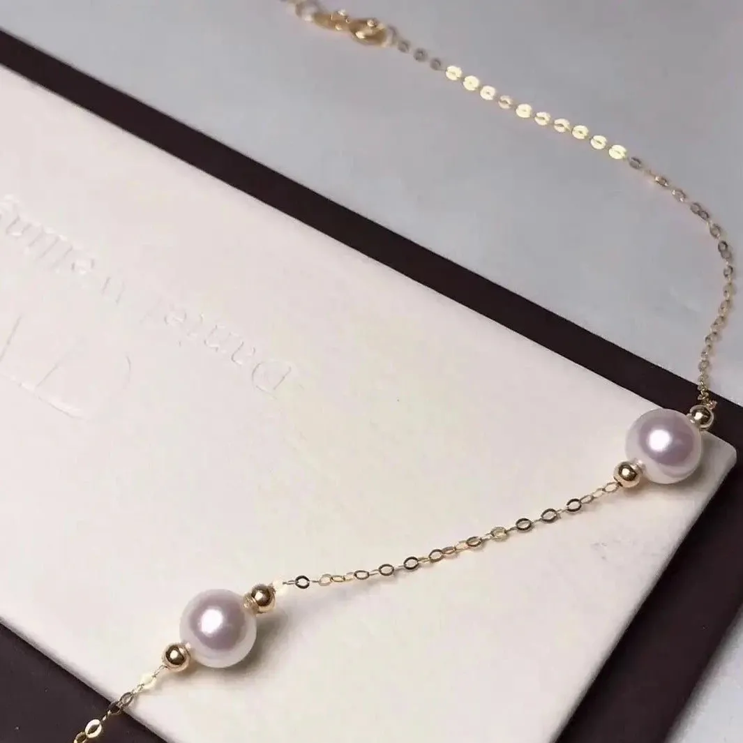 6.5-7.0 mm Japanese Akoya Pearl 18K Gold Tin Cup Necklace