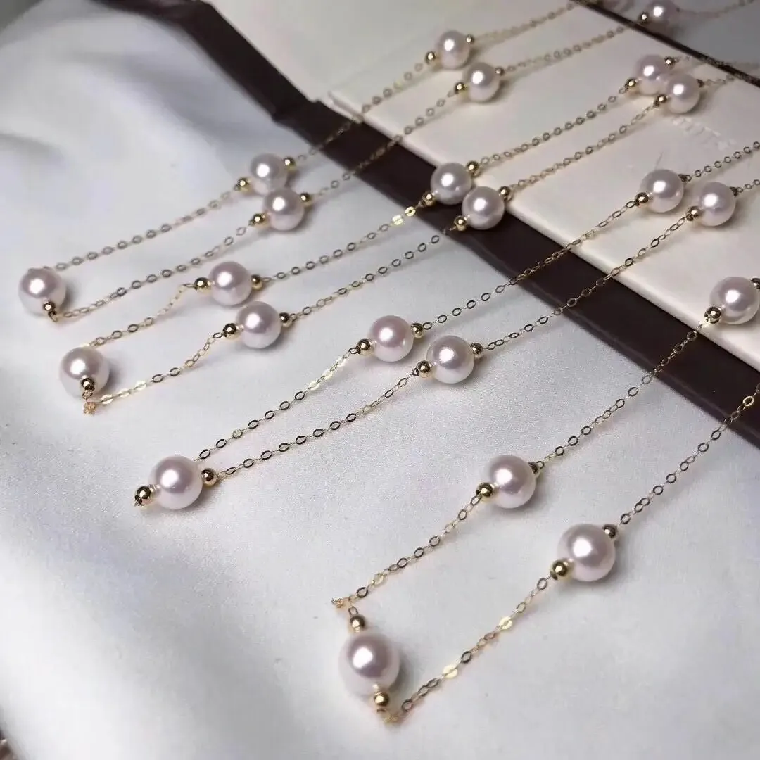 6.5-7.0 mm Japanese Akoya Pearl 18K Gold Tin Cup Necklace
