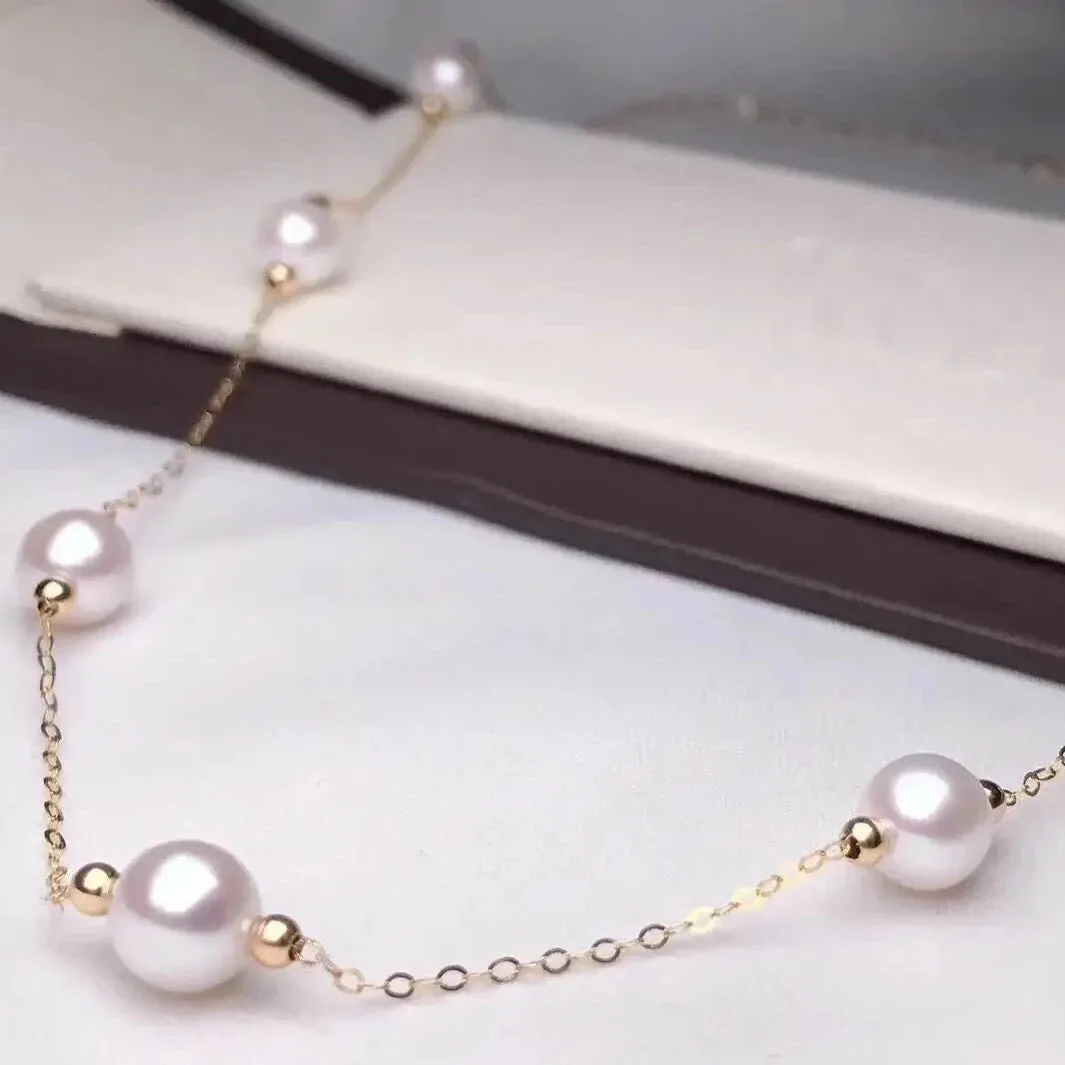 6.5-7.0 mm Japanese Akoya Pearl 18K Gold Tin Cup Necklace