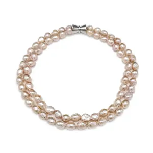 701-02-S  | BAROQUE DOUBLE STRAND (PINK ON SILVER)