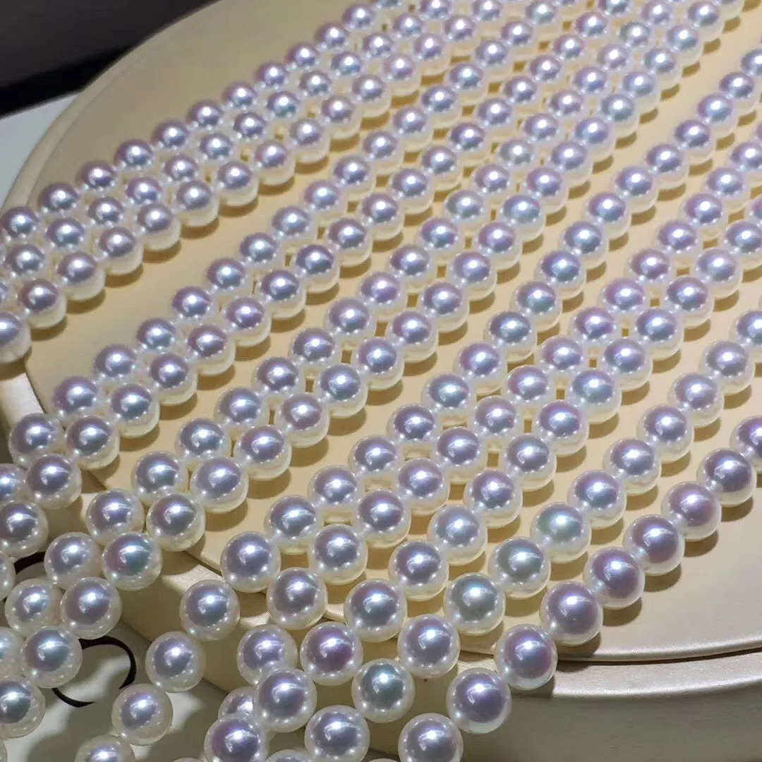 7.5-8.0 mm Natural Color Untreated Snow White Akoya Pearl Necklace