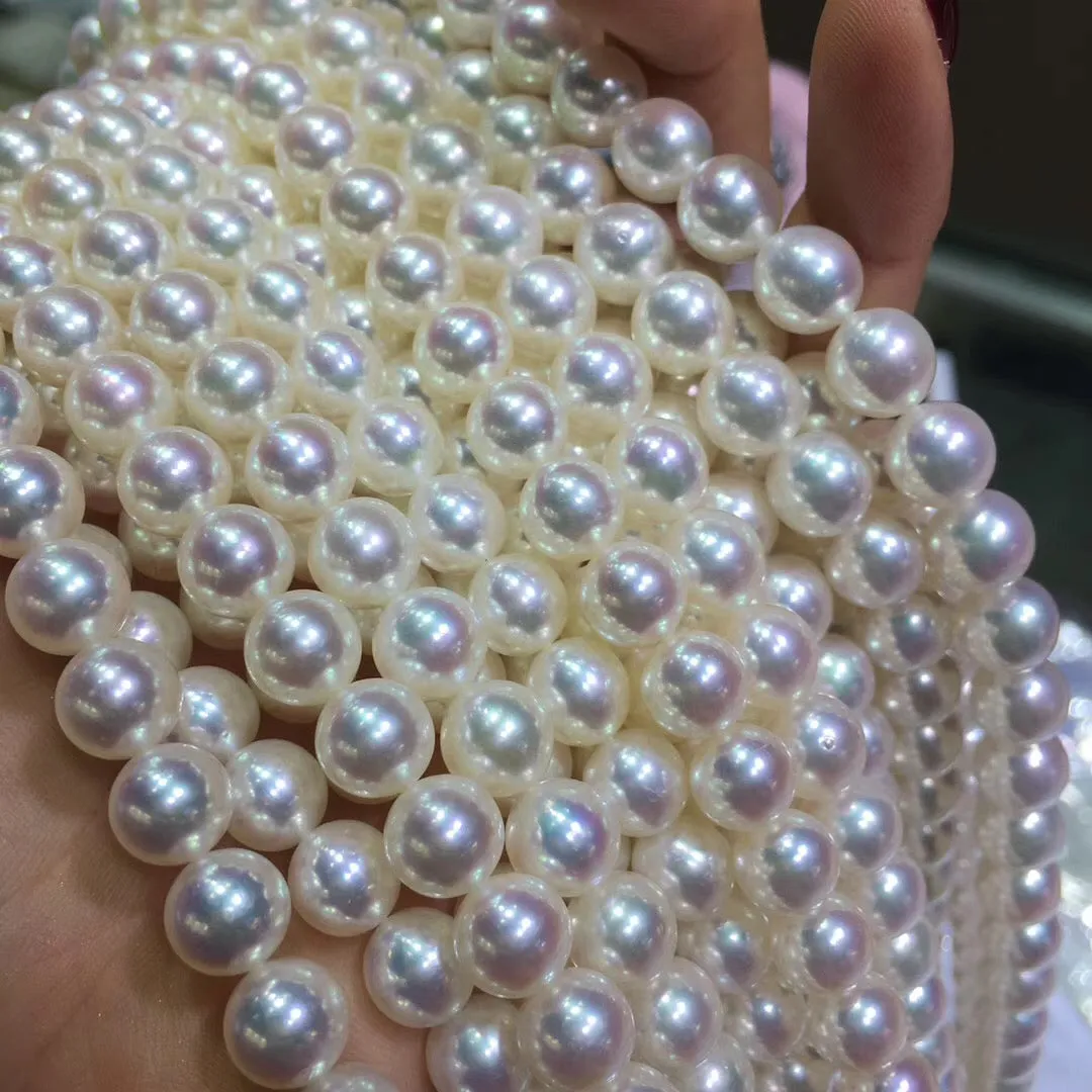 7.5-8.0 mm Natural Color Untreated Snow White Akoya Pearl Necklace