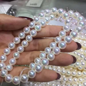 7.5-8.0 mm Natural Color Untreated Snow White Akoya Pearl Necklace
