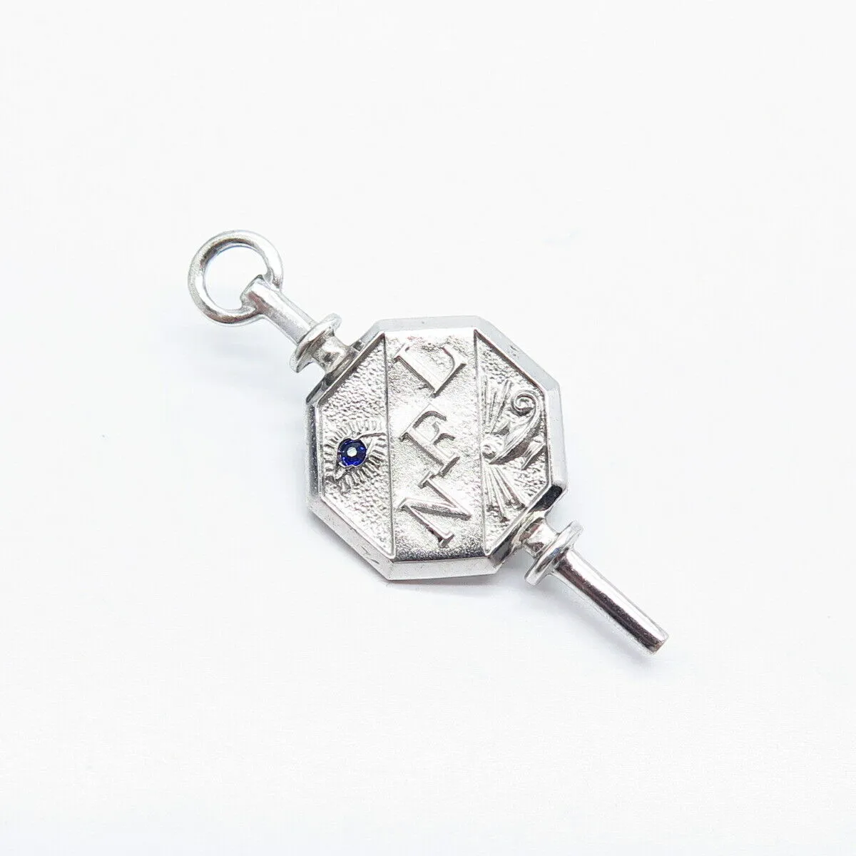 925 Sterling Silver Vintage Sapphire Gem "NFL" Eye & Lamp Symbol Pin Brooch