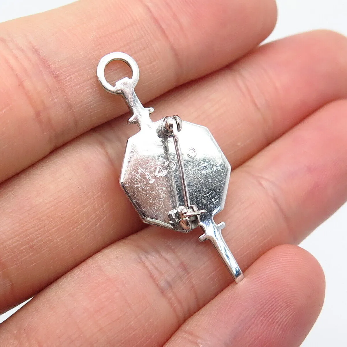 925 Sterling Silver Vintage Sapphire Gem "NFL" Eye & Lamp Symbol Pin Brooch