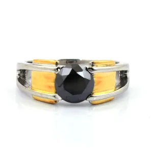 AAA Certified 2 Ct Designer Round Cut Black Diamond Solitaire Ring Yellow Gold Finish. Great Shine & Luster