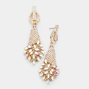 AB Crystal Abstract Cluster Pageant Earrings on Gold | Prom Earrings | 440848