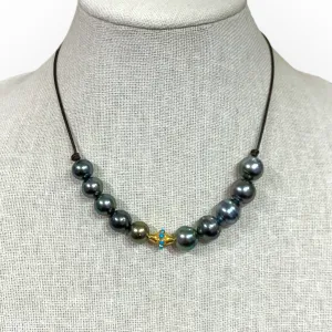 Adjustable Tahitian Pearl Necklace w/ 18K Gold & Turquoise