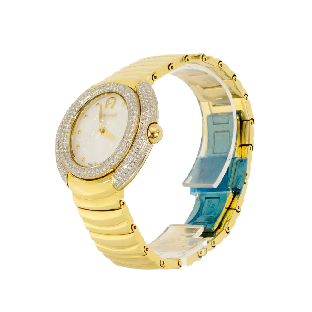 Aigner Pelle-Dia Watch With Mother Of Pearl Dial & Gold Plated Bracelet