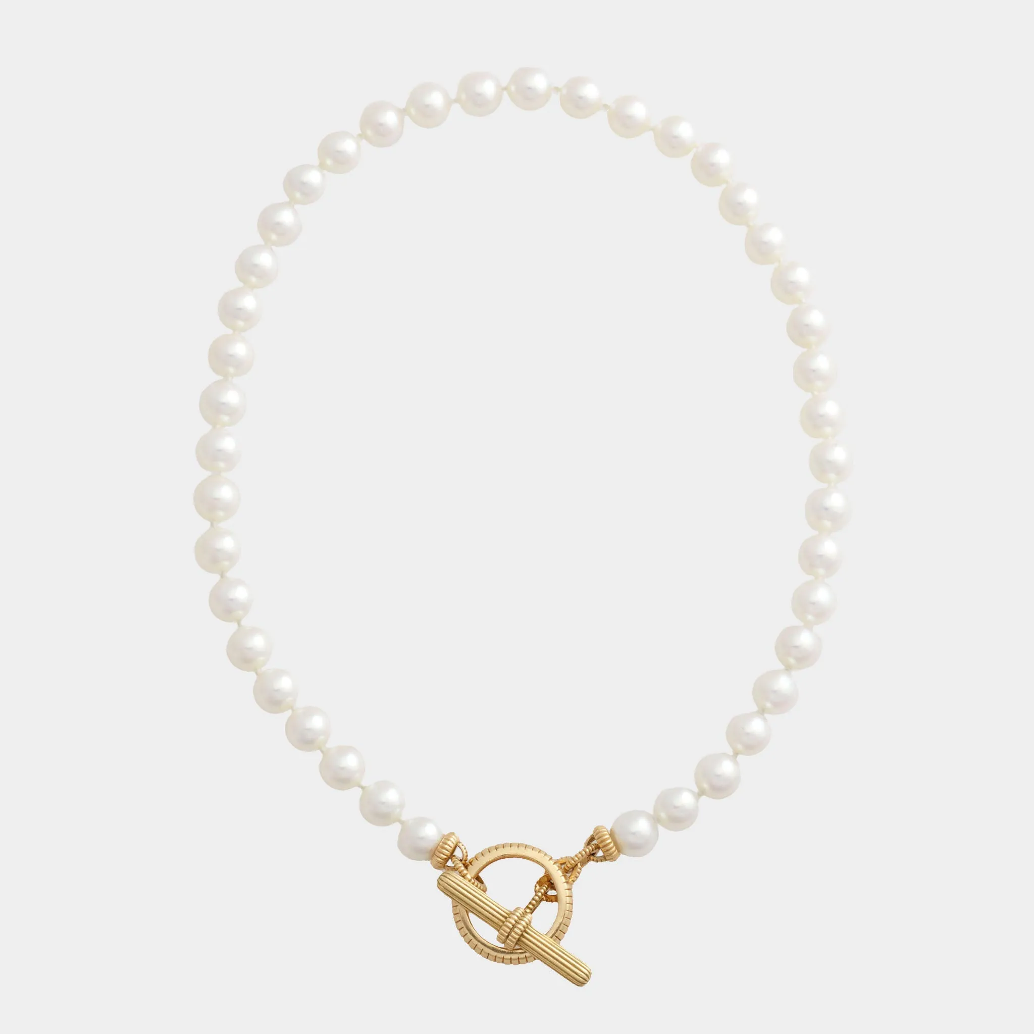 Akoya Pearl Barre Link Toggle Necklace 18K Yellow Gold, 16"