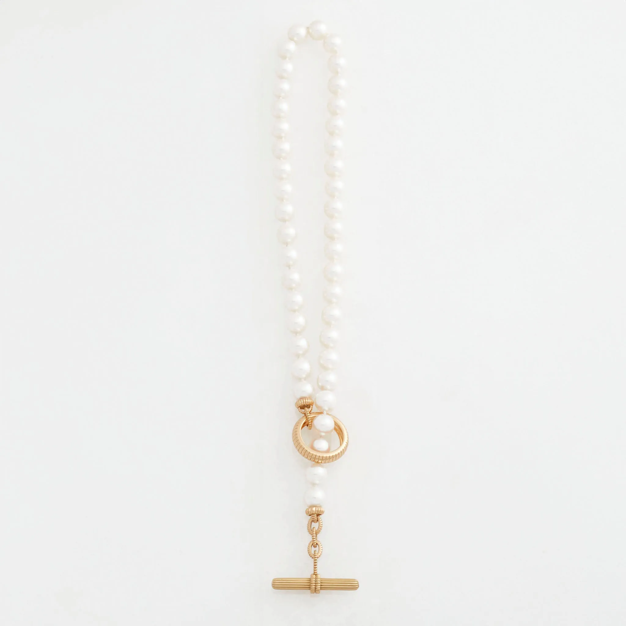 Akoya Pearl Barre Link Toggle Necklace 18K Yellow Gold, 16"